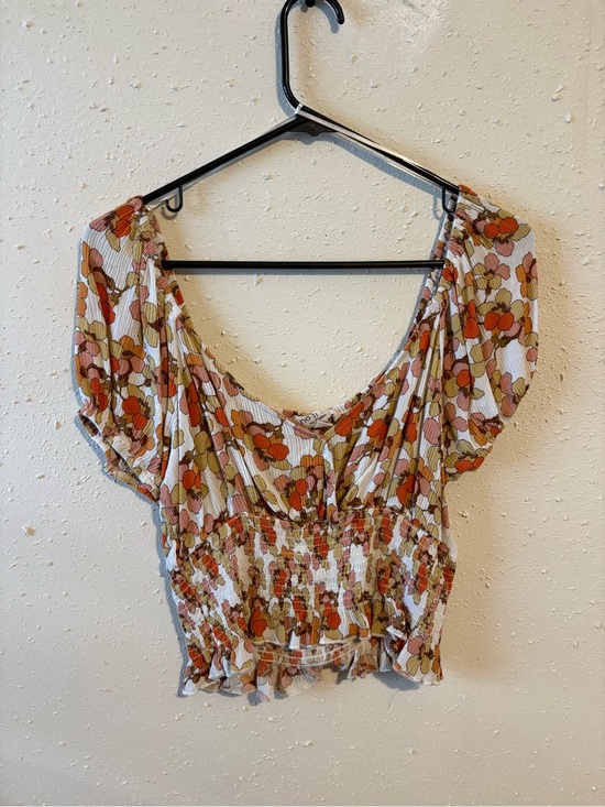 Tops - Floral Puff-Sleeve Smocked Crop Top - Multi-Color